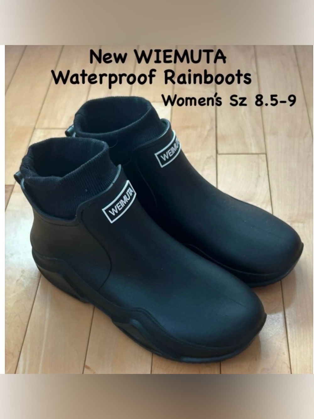 New Wiemuta Women's Black Waterproof Rain Boots